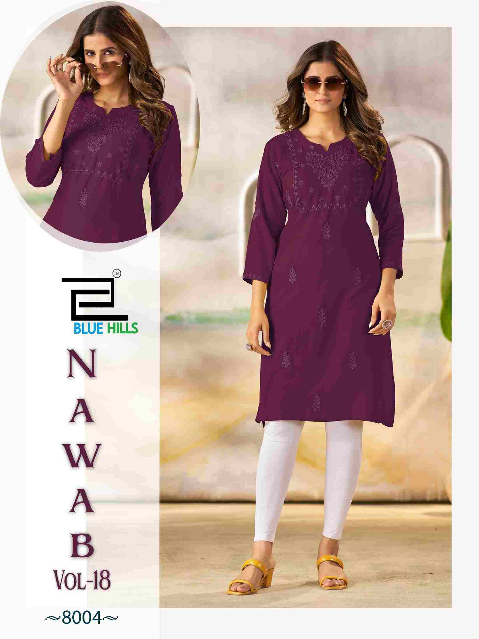 Nawab Vol-18 By Blue Hills 8001 To 8004 Series Designer Stylish Fancy Colorful Beautiful Party Wear & Ethnic Wear Collection Heavy Rayon Print Kurtis At Wholesale Price