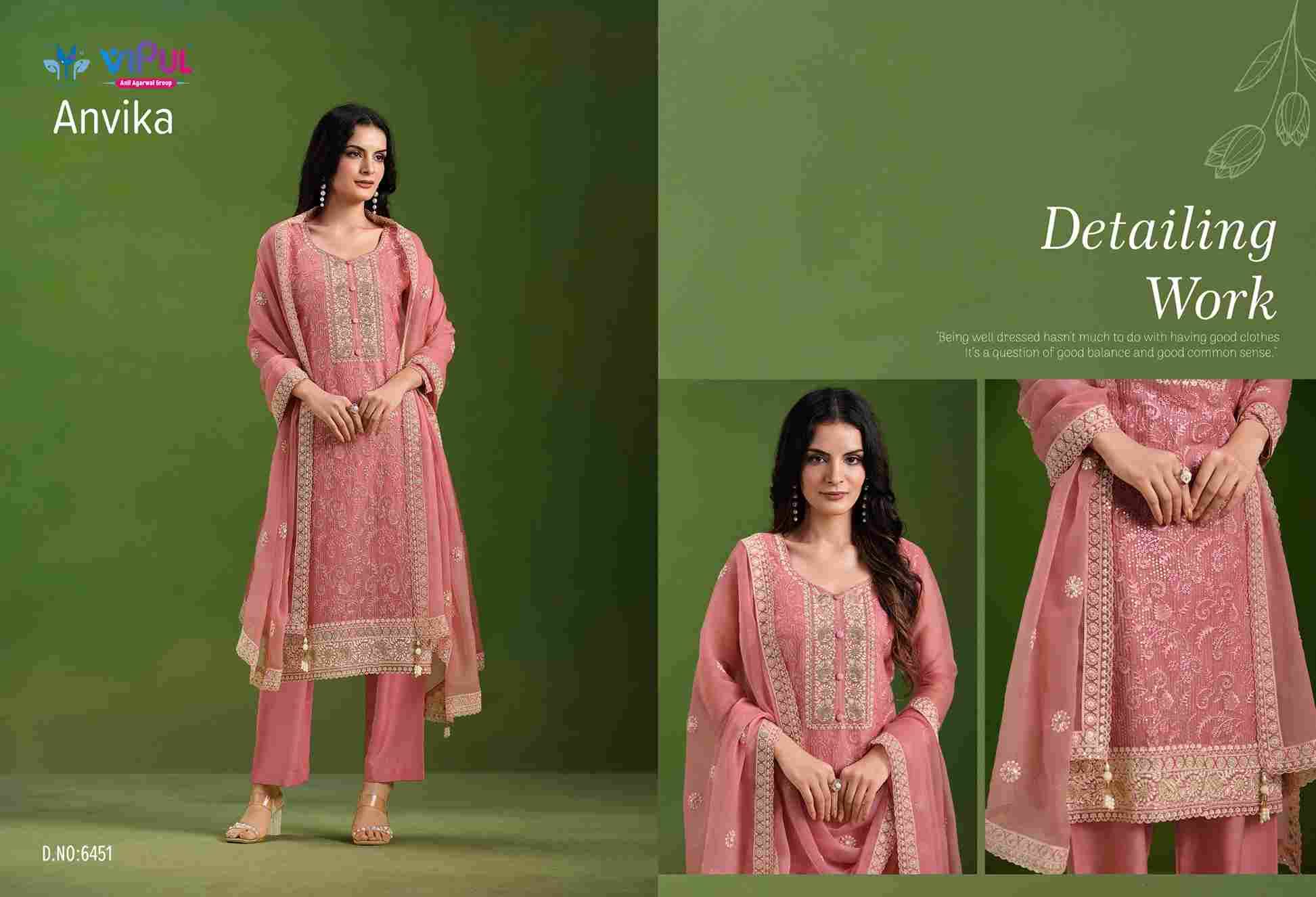 Anvika By Vipul Fashion 6451 To 6456 Series Designer Festive Suits Beautiful Fancy Stylish Colorful Party Wear & Occasional Wear Chiffon With Embroidery Dresses At Wholesale Price