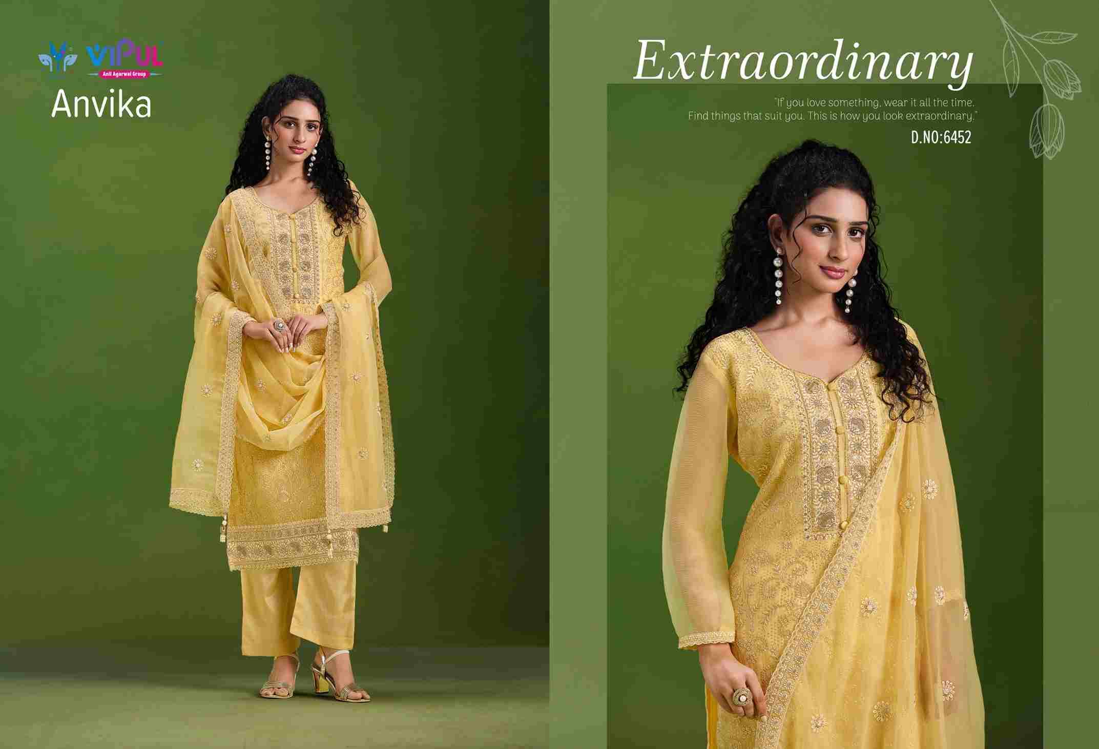 Anvika By Vipul Fashion 6451 To 6456 Series Designer Festive Suits Beautiful Fancy Stylish Colorful Party Wear & Occasional Wear Chiffon With Embroidery Dresses At Wholesale Price