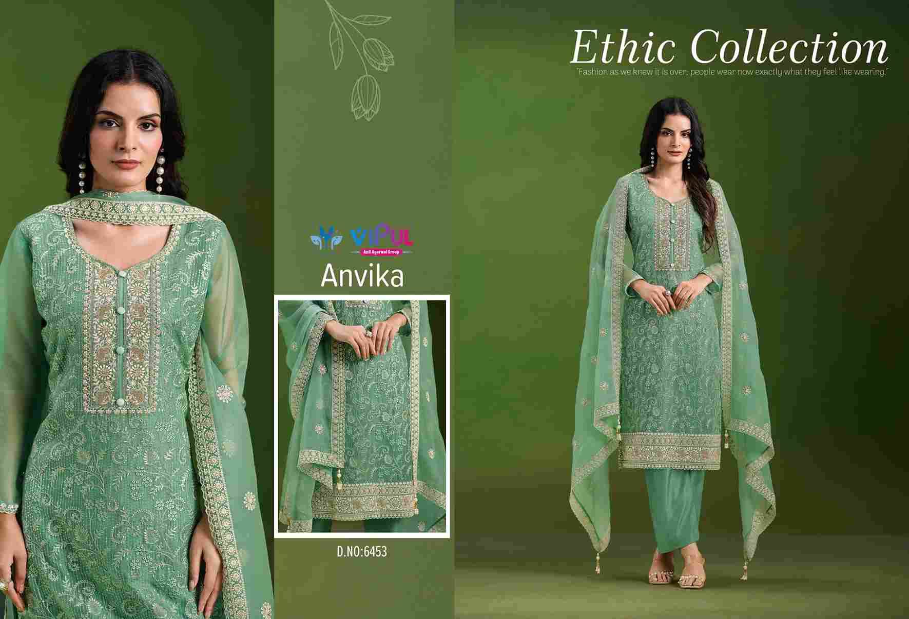 Anvika By Vipul Fashion 6451 To 6456 Series Designer Festive Suits Beautiful Fancy Stylish Colorful Party Wear & Occasional Wear Chiffon With Embroidery Dresses At Wholesale Price