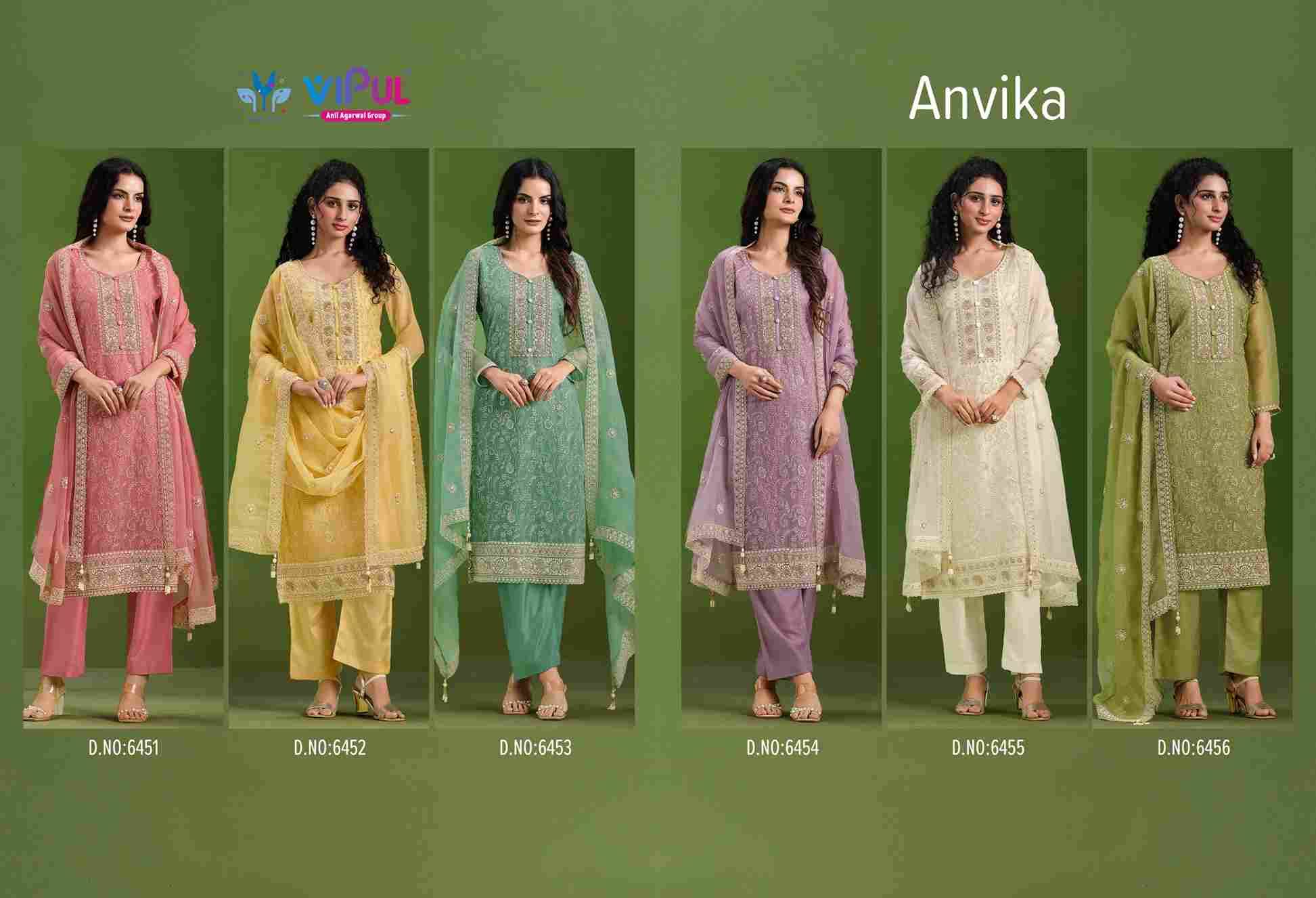 Anvika By Vipul Fashion 6451 To 6456 Series Designer Festive Suits Beautiful Fancy Stylish Colorful Party Wear & Occasional Wear Chiffon With Embroidery Dresses At Wholesale Price