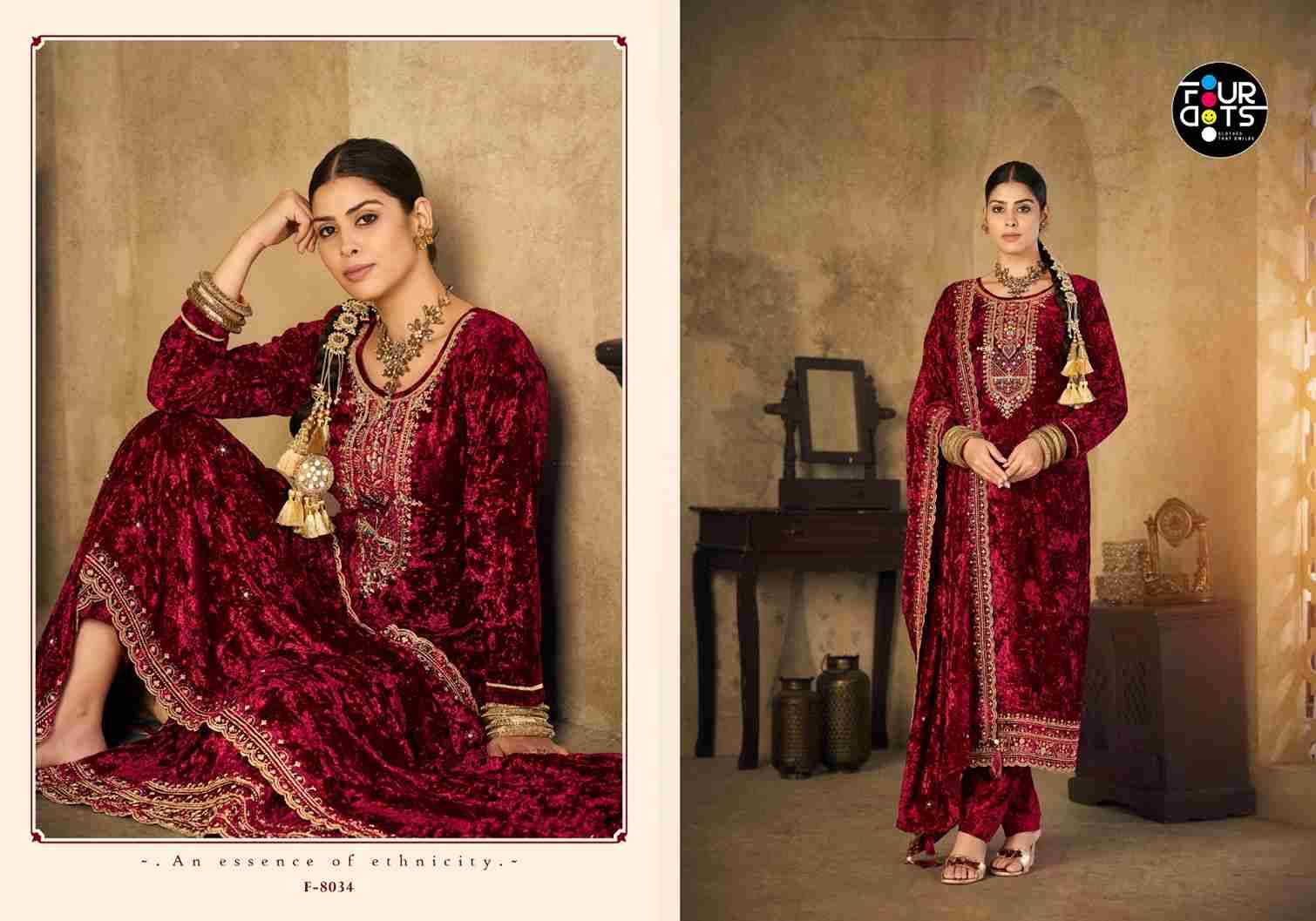 Gunaar Vol-2 By Four Dots 8031 To 8034 Series Designer Stylish Fancy Colorful Beautiful Party Wear & Ethnic Wear Collection Pure Velvet Dresses At Wholesale Price