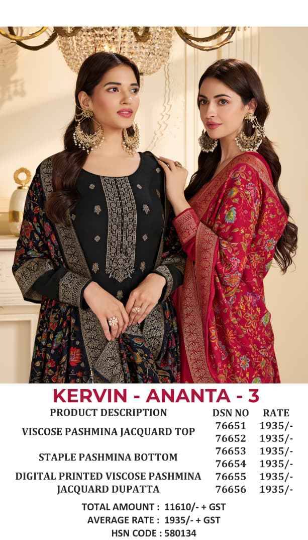 Kervin Ananta Vol-3 By Vinay Fashion 76651 To 76656 Series Beautiful Suits Colorful Stylish Fancy Casual Wear & Ethnic Wear Viscose Pashmina Dresses At Wholesale Price