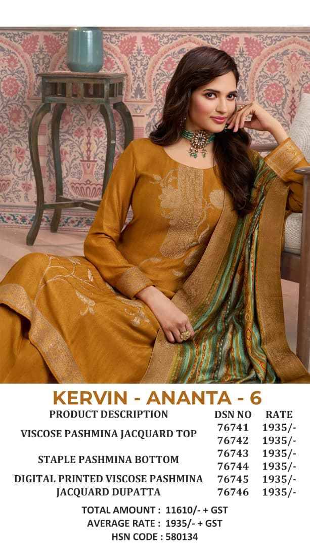 Kervin Ananta Vol-6 By Vinay Fashion 76741 To 76746 Series Beautiful Suits Colorful Stylish Fancy Casual Wear & Ethnic Wear Viscose Pashmina Dresses At Wholesale Price