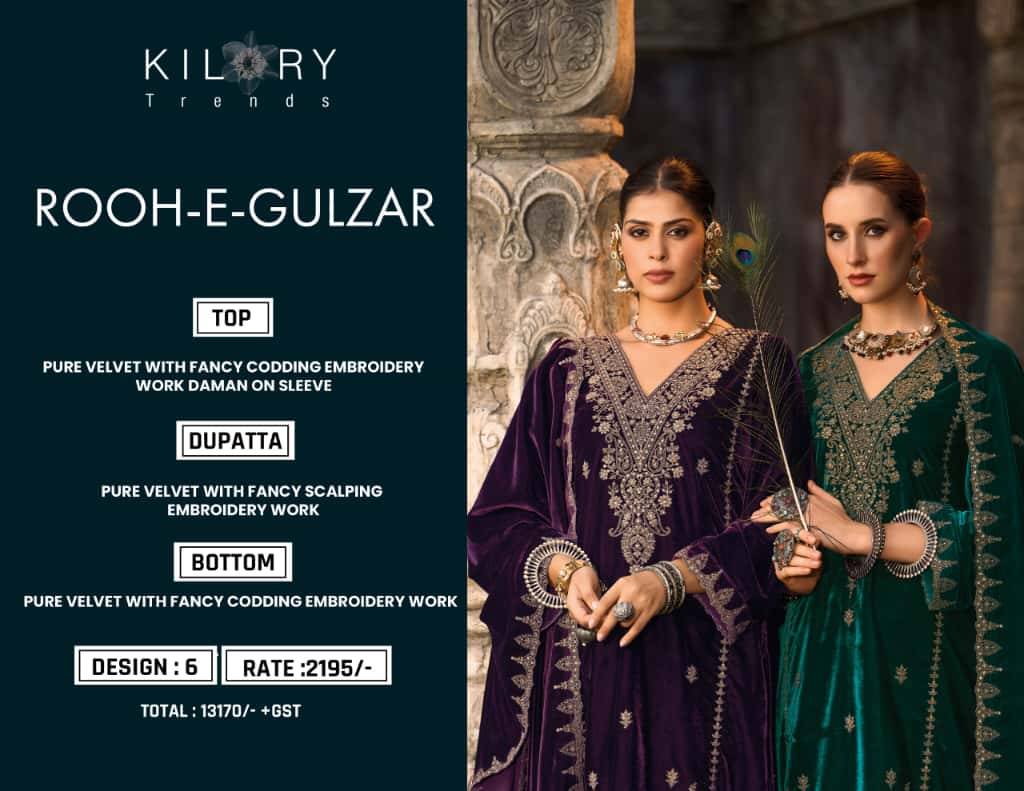 Rooh-E-Gulzar By Kaavish 1001 To 1006 Series Beautiful Festive Suits Colorful Stylish Fancy Casual Wear & Ethnic Wear Pure Velvet Dresses At Wholesale Price