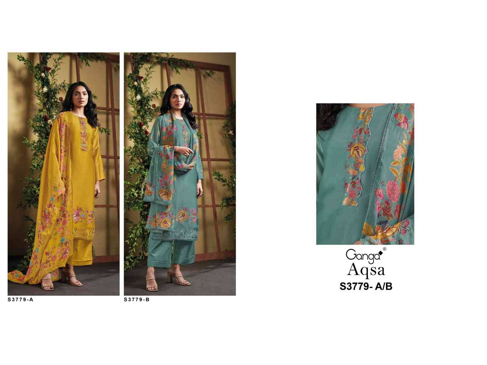 Aqsa-3779 By Ganga Fashion 3779-A To 3779-B Series Beautiful Festive Suits Stylish Colorful Fancy Casual Wear & Ethnic Wear Pure Bemberg Silk Satin Print Dresses At Wholesale Price