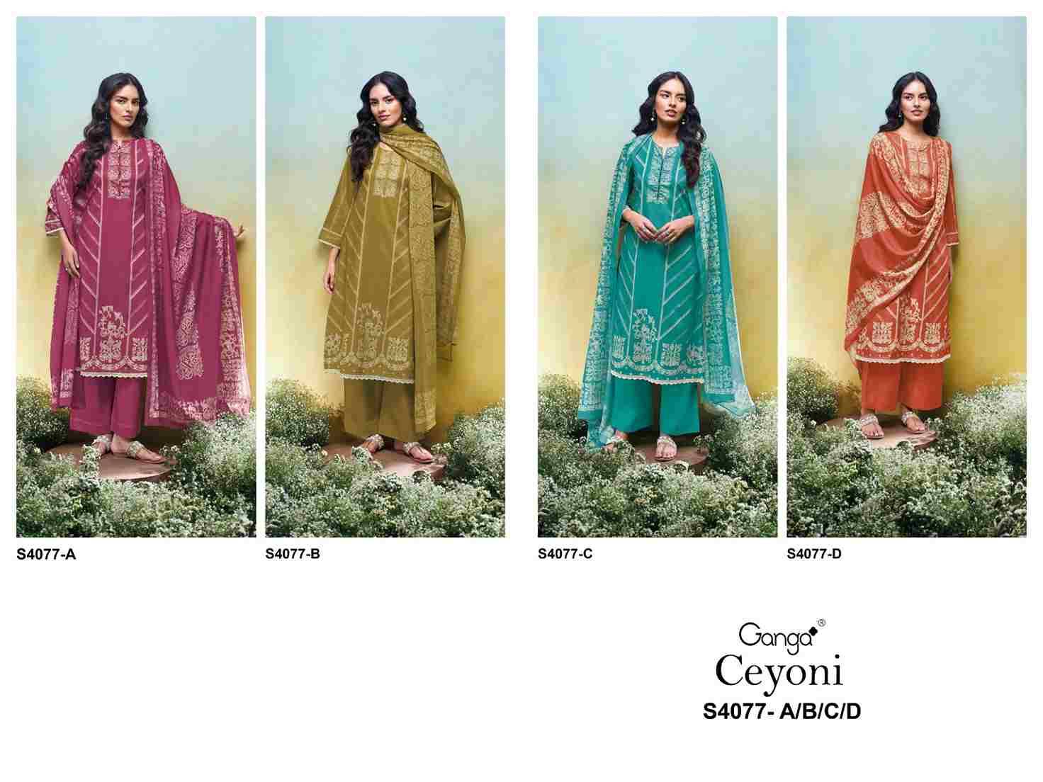 Ceyoni-4077 By Ganga Fashion 4077-A To 4077-D Series Beautiful Festive Suits Stylish Colorful Fancy Casual Wear & Ethnic Wear Pure Pashmina Print Dresses At Wholesale Price