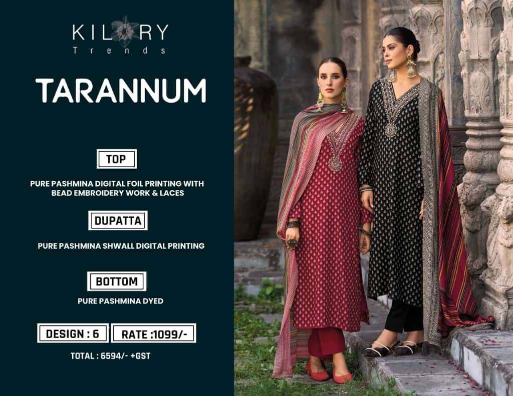 Tarannum By Kilory 2101 To 2106 Series Beautiful Festive Suits Colorful Stylish Fancy Casual Wear & Ethnic Wear Pure Pashmina Dresses At Wholesale Price