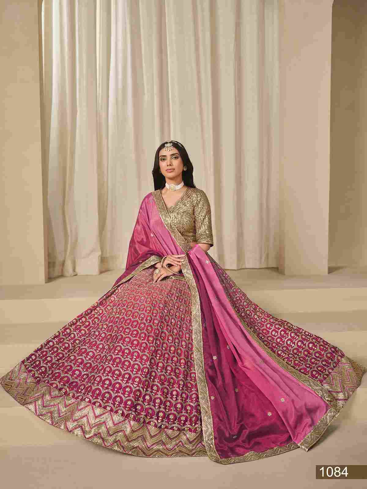 Karishma By Mehvish 1081 To 1084 Series Designer Beautiful Collection Occasional Wear & Party Wear Chinnon Silk Lehengas At Wholesale Price