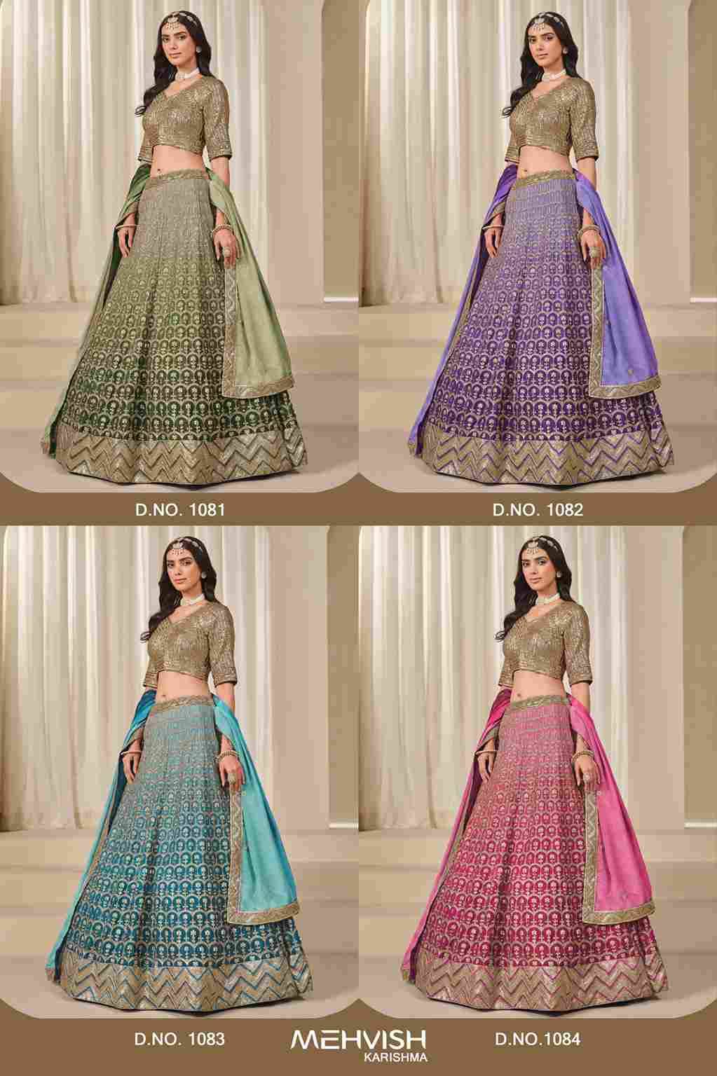 Karishma By Mehvish 1081 To 1084 Series Designer Beautiful Collection Occasional Wear & Party Wear Chinnon Silk Lehengas At Wholesale Price