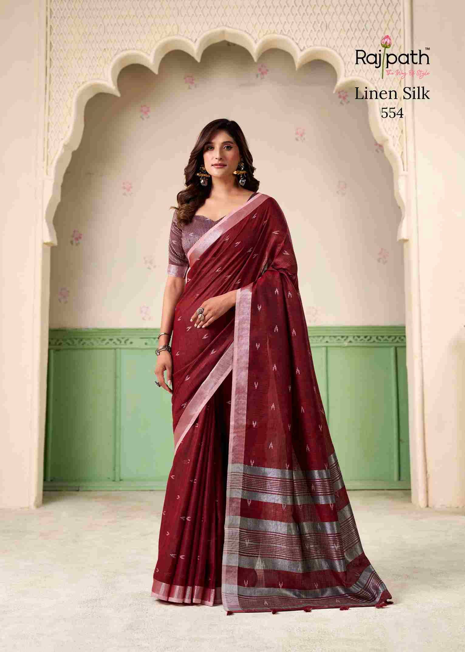 Khyati Silk By Rajpath 554 To 559 Series Indian Traditional Wear Collection Beautiful Stylish Fancy Colorful Party Wear & Occasional Wear Linen Silk Sarees At Wholesale Price