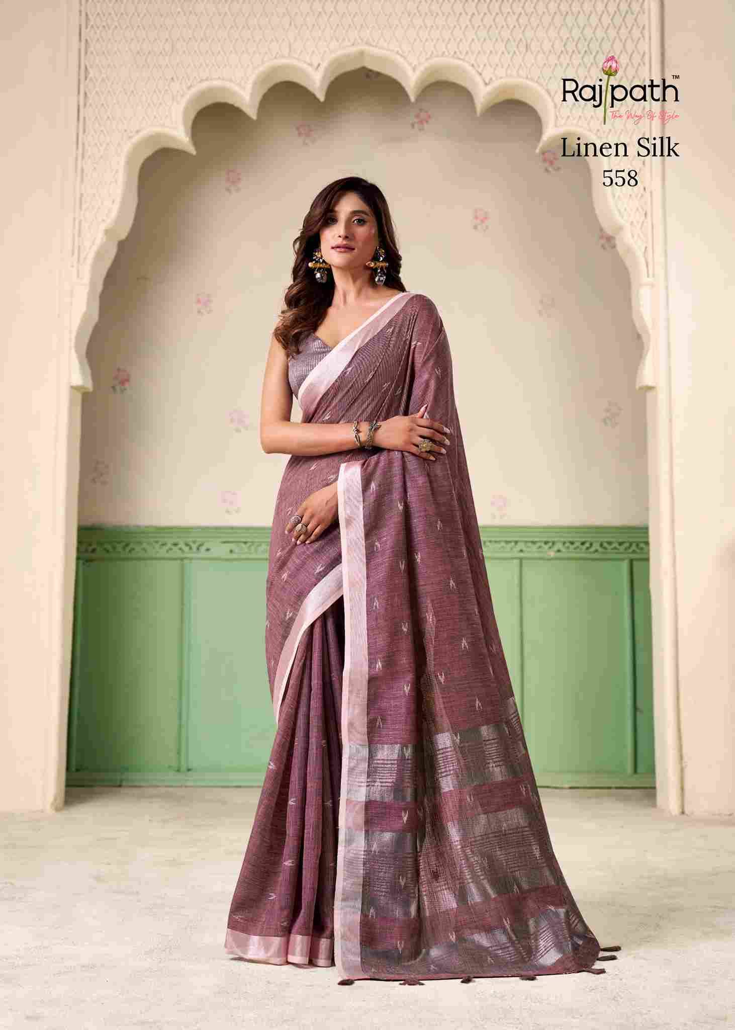 Khyati Silk By Rajpath 554 To 559 Series Indian Traditional Wear Collection Beautiful Stylish Fancy Colorful Party Wear & Occasional Wear Linen Silk Sarees At Wholesale Price