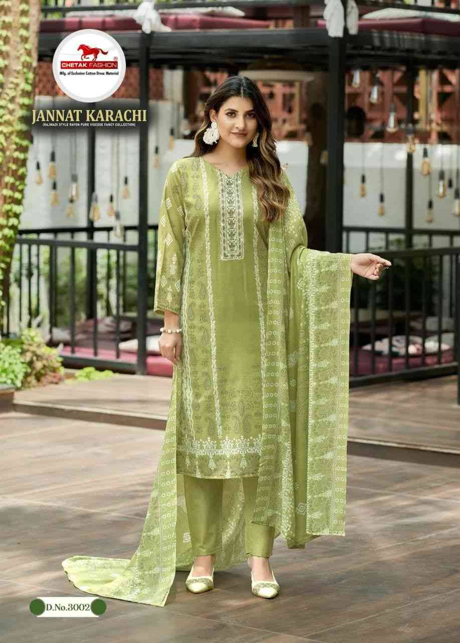 Jannat Karachi Vol-3 By Chetak Fashion 3001 To 3008 Series Beautiful Festive Suits Colorful Stylish Fancy Casual Wear & Ethnic Wear Cambric Cotton Print Dresses At Wholesale Price