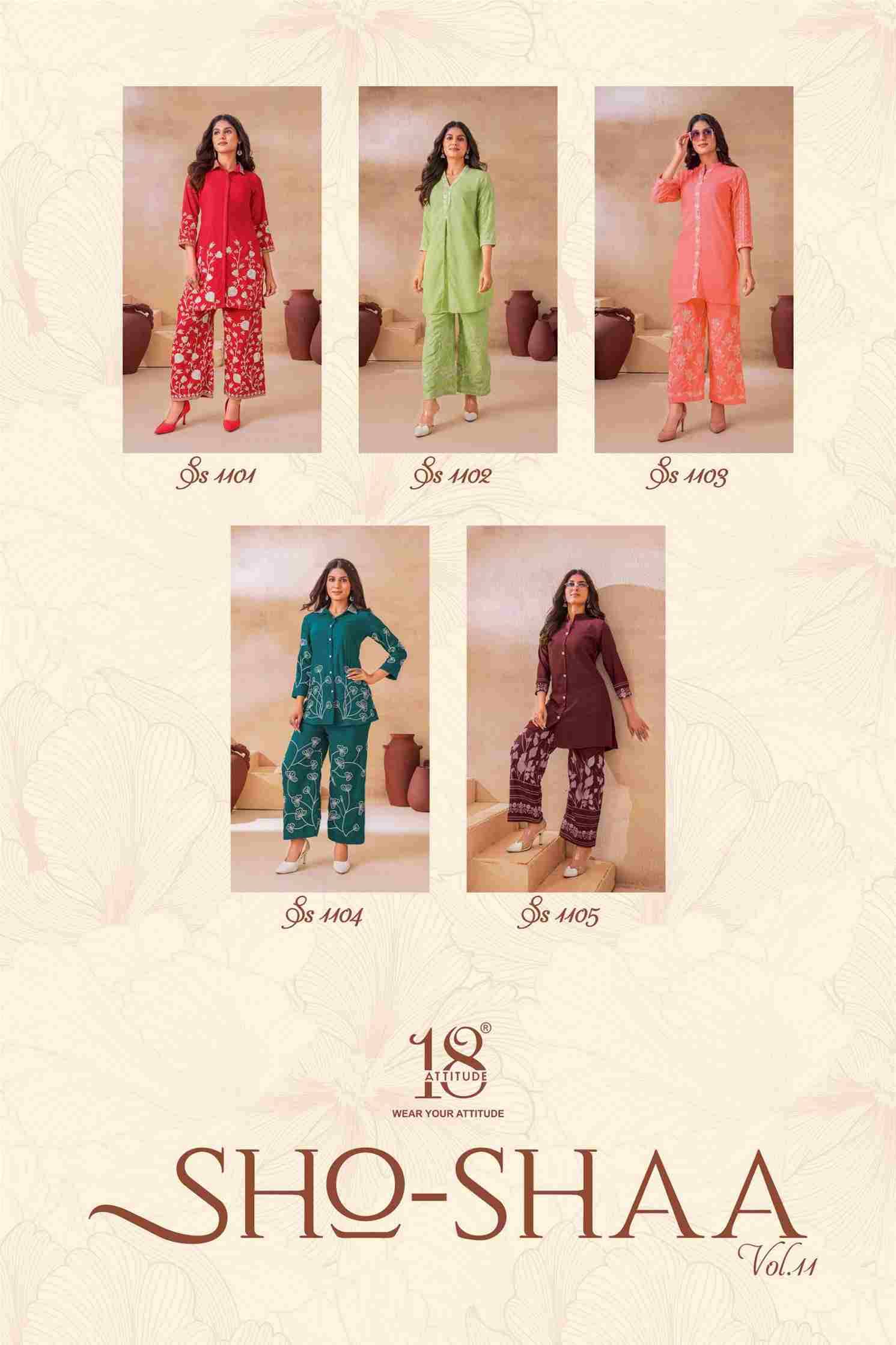 Sho-Shaa Vol-11 By 18 Attitude 1101 To 1105 Series Designer Stylish Fancy Colorful Beautiful Party Wear & Ethnic Wear Collection Premium Rayon Slub Co-Ords At Wholesale Price