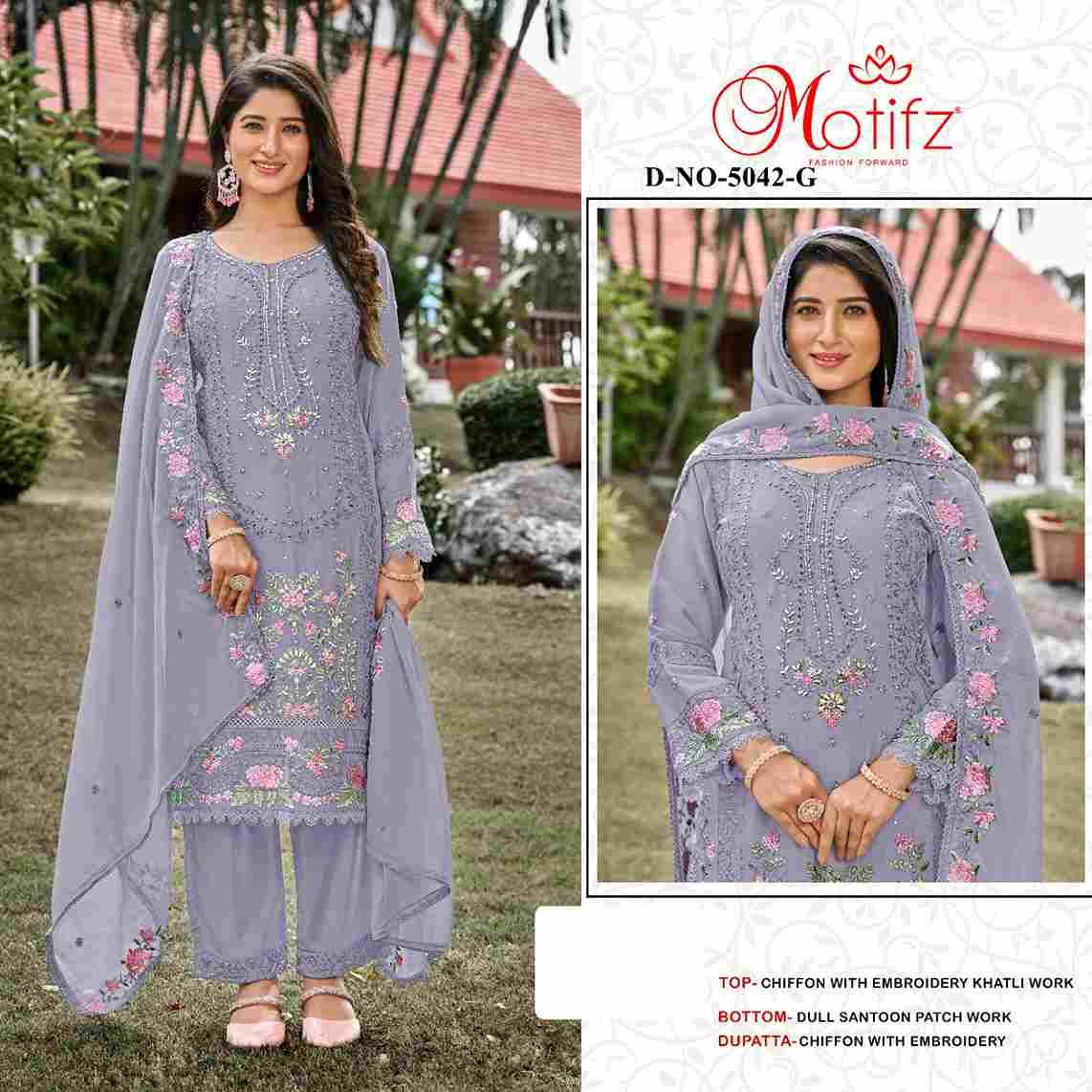 Motifz Hit Design 5042 Colours Vol-2 By Motifz 5042-E To 5042-H Series Beautiful Pakistani Suits Colorful Stylish Fancy Casual Wear & Ethnic Wear Chiffon Dresses At Wholesale Price