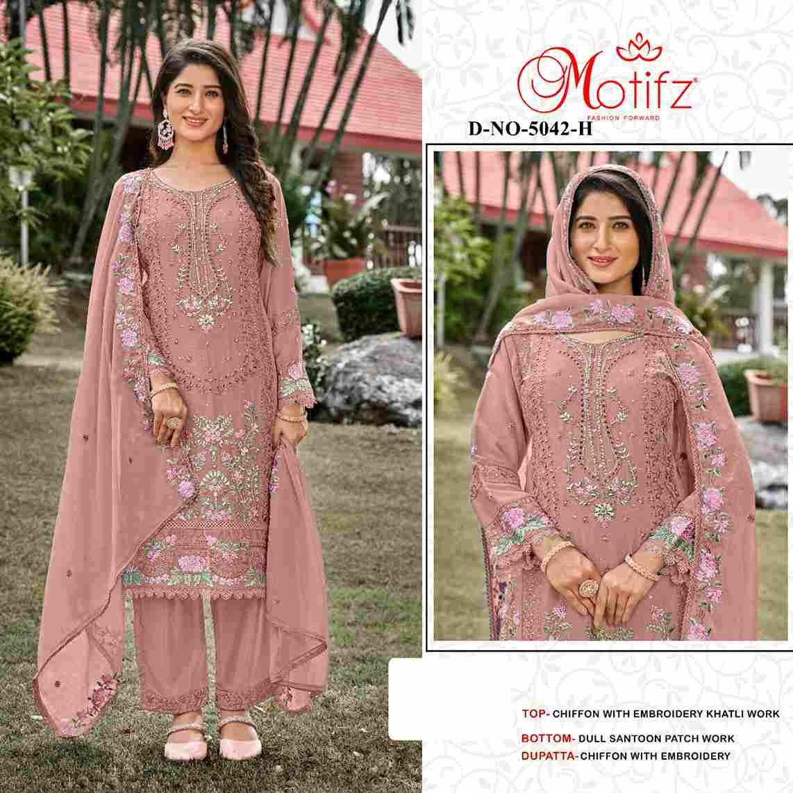 Motifz Hit Design 5042 Colours Vol-2 By Motifz 5042-E To 5042-H Series Beautiful Pakistani Suits Colorful Stylish Fancy Casual Wear & Ethnic Wear Chiffon Dresses At Wholesale Price