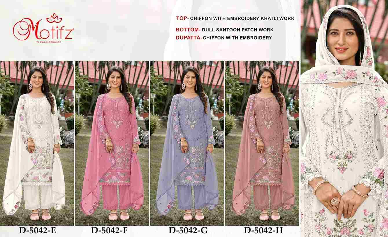 Motifz Hit Design 5042 Colours Vol-2 By Motifz 5042-E To 5042-H Series Beautiful Pakistani Suits Colorful Stylish Fancy Casual Wear & Ethnic Wear Chiffon Dresses At Wholesale Price