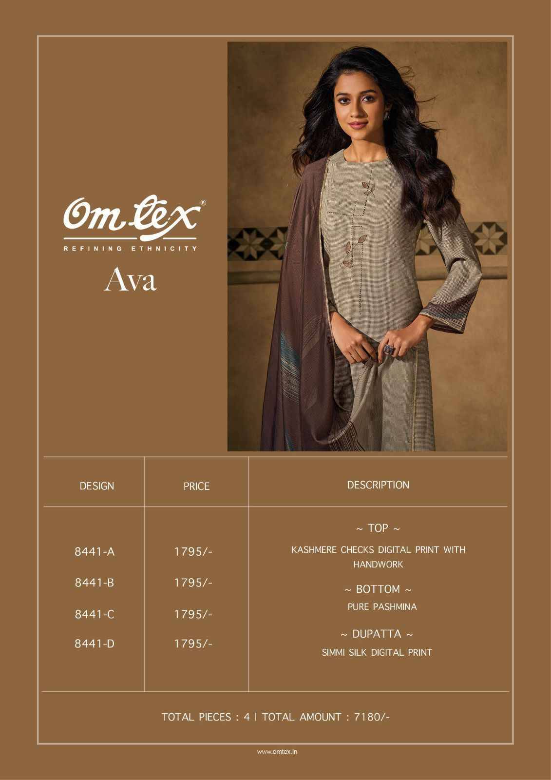 Ava By Om Tex 8441-A To 8441-D Series Beautiful Festive Suits Colorful Stylish Fancy Casual Wear & Ethnic Wear Checks Dresses At Wholesale Price