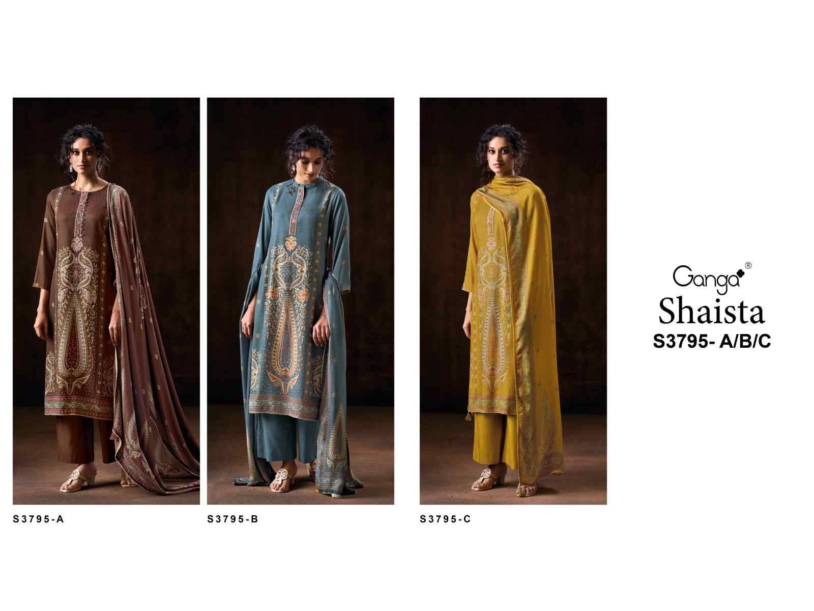 Shaista-3795 By Ganga Fashion 3795-A To 3795-C Series Beautiful Festive Suits Stylish Colorful Fancy Casual Wear & Ethnic Wear Pure Pashmina Print Dresses At Wholesale Price