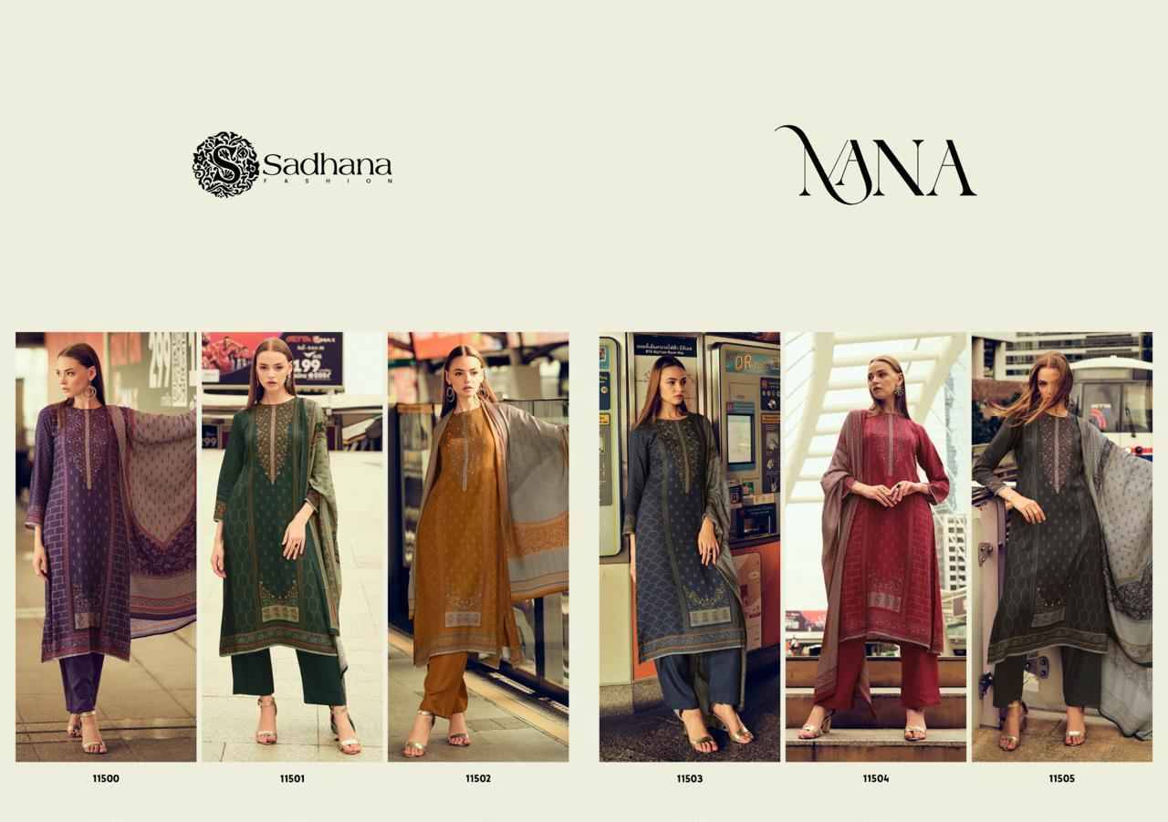 Nana By Sadhana Fashion 11500 To 11505 Series Designer Festive Suits Beautiful Fancy Stylish Colorful Party Wear & Occasional Wear Pure Viscose Pashmina Print Dresses At Wholesale Price