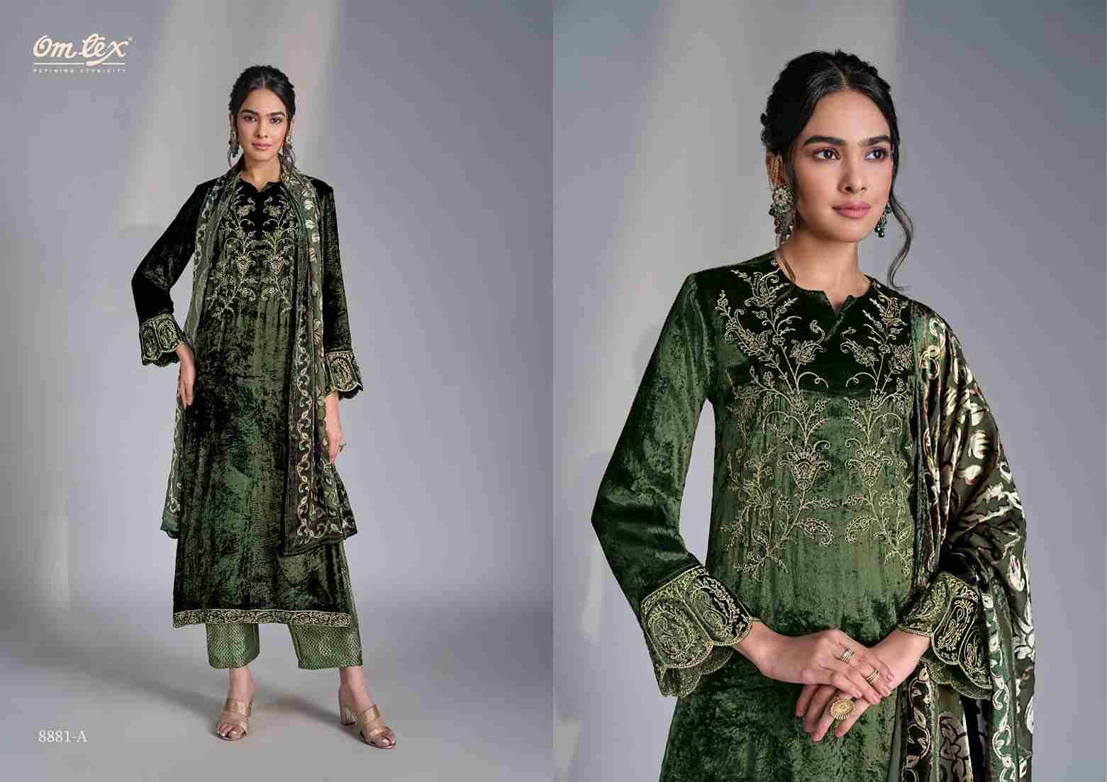 Ritha Vol-35 By Om Tex 8881-A To 8881-D Series Beautiful Festive Suits Colorful Stylish Fancy Casual Wear & Ethnic Wear Viscose Velvet Dresses At Wholesale Price