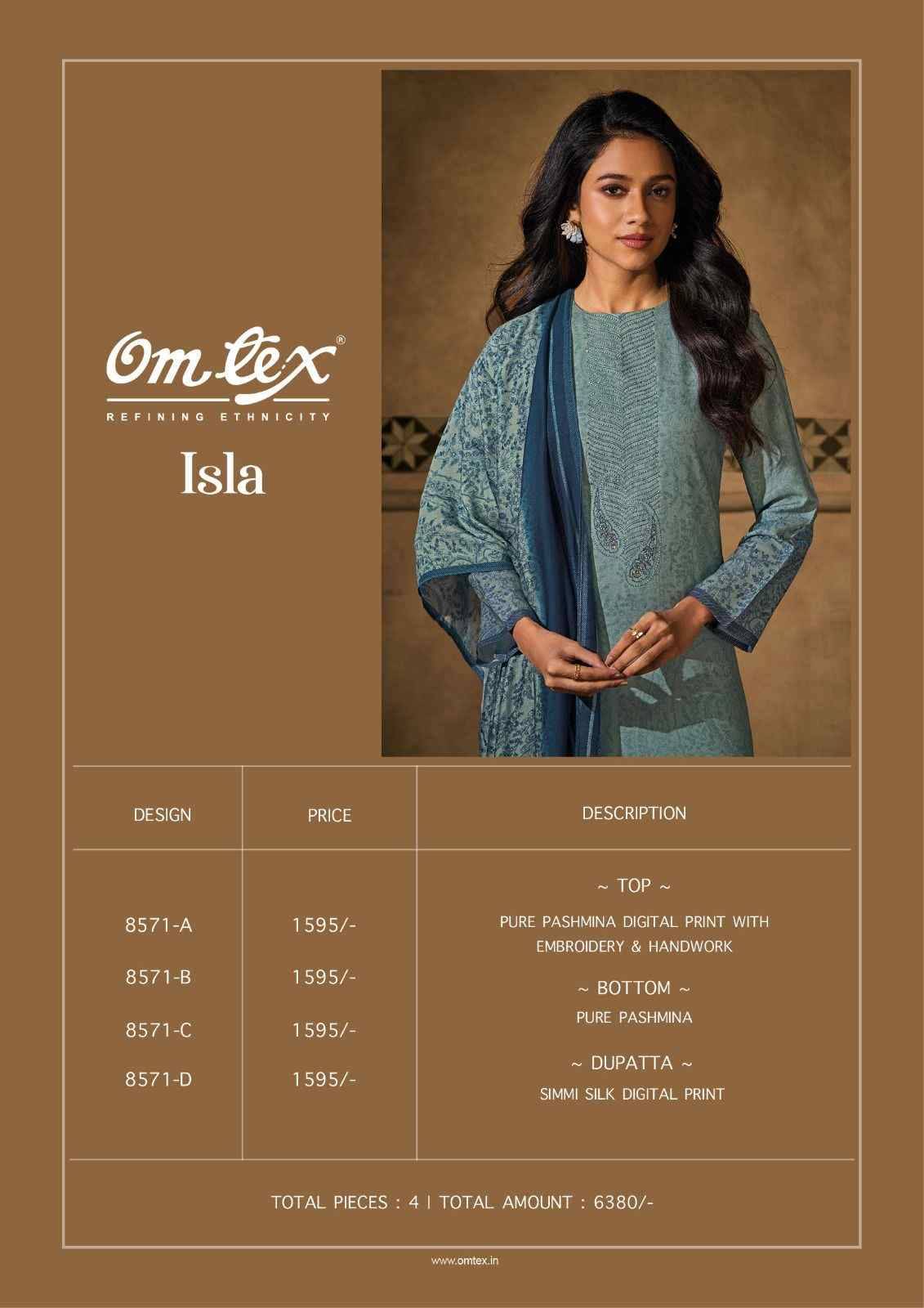 Isla By Om Tex 8571-A To 8571-D Series Beautiful Festive Suits Colorful Stylish Fancy Casual Wear & Ethnic Wear Pure Pashmina Dresses At Wholesale Price