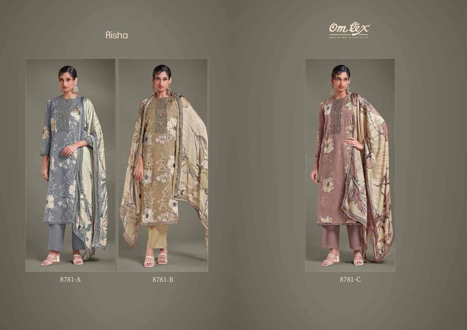 Aisha By Om Tex 8781-A To 8781-C Series Beautiful Festive Suits Colorful Stylish Fancy Casual Wear & Ethnic Wear Velvet Dresses At Wholesale Price