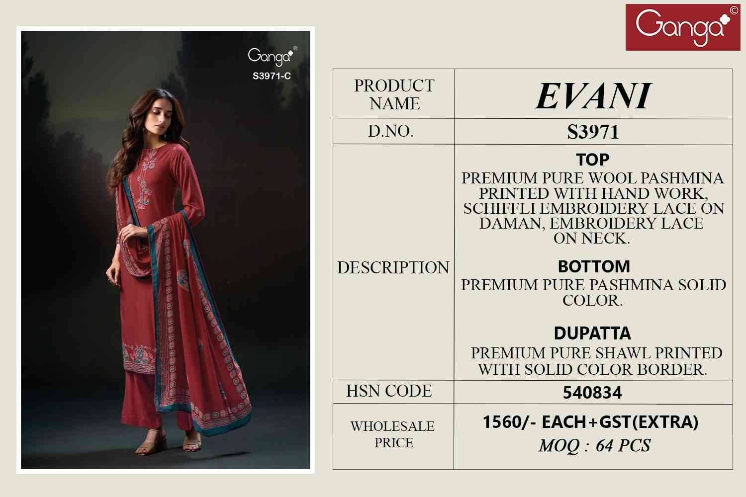 Evani-3791 By Ganga Fashion 3791-A To 3791-D Series Beautiful Festive Suits Stylish Colorful Fancy Casual Wear & Ethnic Wear Premium Pashmina Print Dresses At Wholesale Price