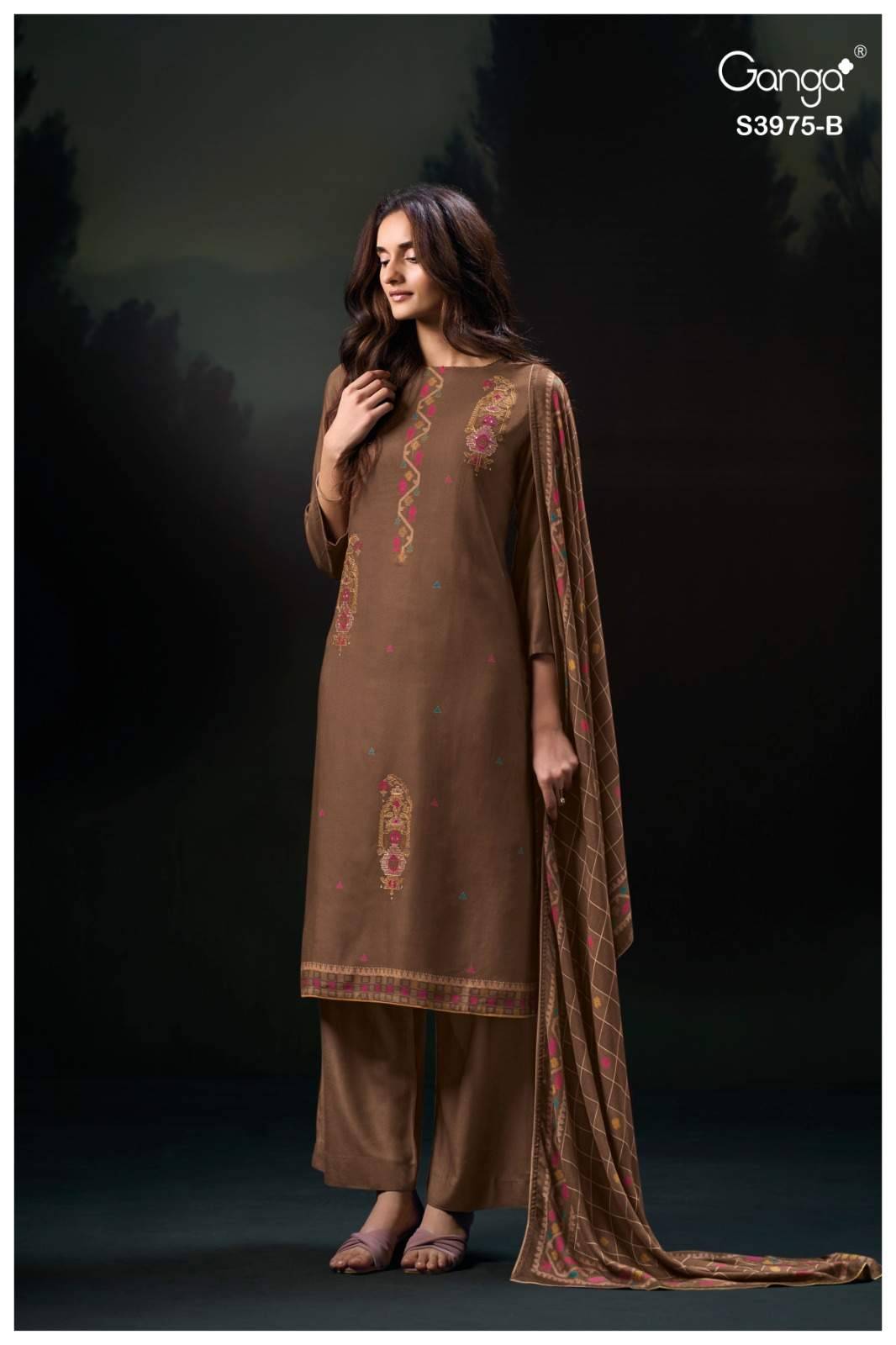 Sahher-3975 By Ganga Fashion 3975-A To 3975-D Series Beautiful Festive Suits Stylish Colorful Fancy Casual Wear & Ethnic Wear Premium Pashmina Print Dresses At Wholesale Price