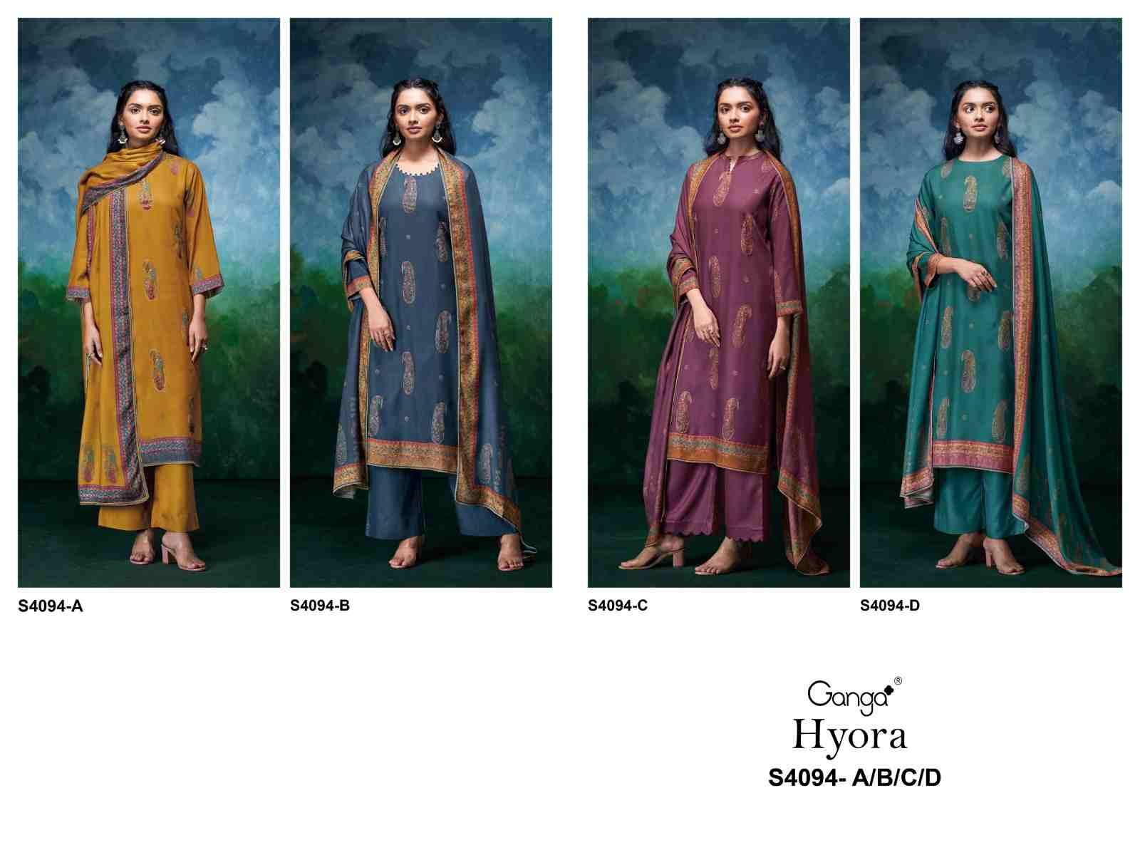 Hyora-4094 By Ganga Fashion 4094-A To 4094-D Series Beautiful Festive Suits Stylish Colorful Fancy Casual Wear & Ethnic Wear Pure Pashmina Print Dresses At Wholesale Price