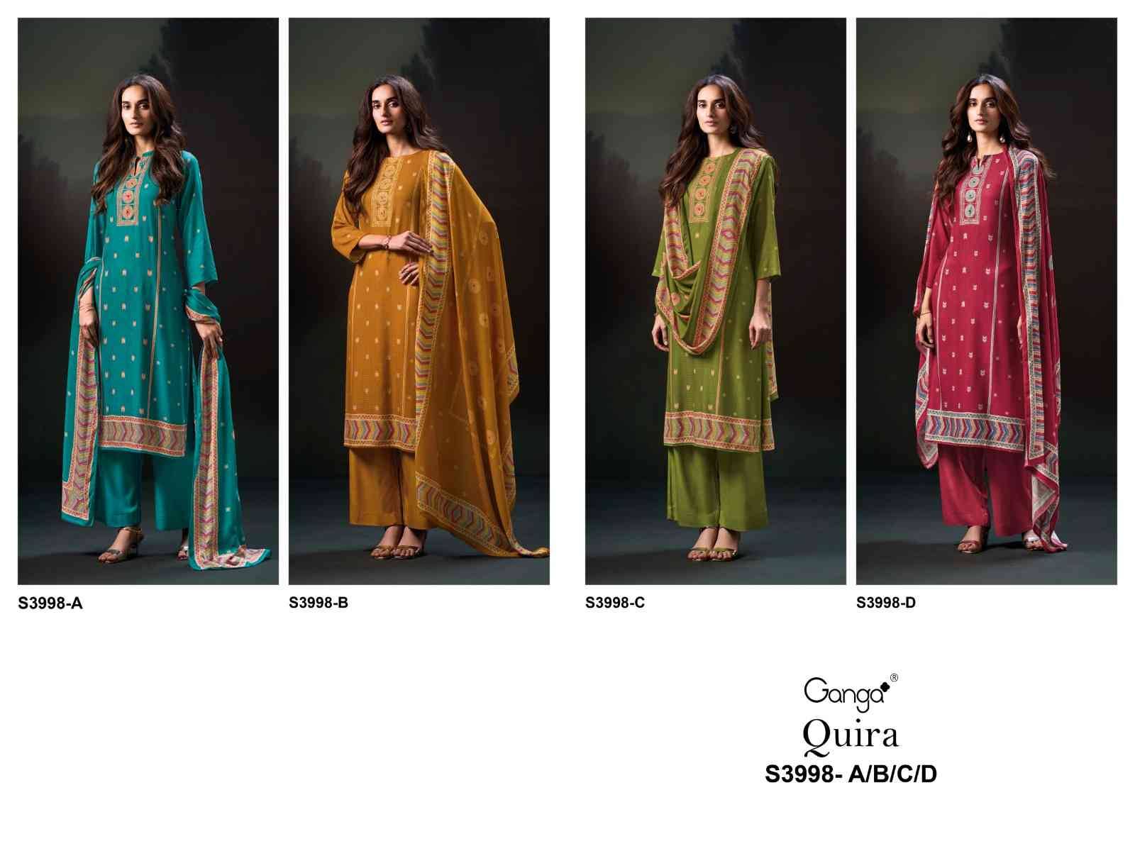 Quira-3998 By Ganga Fashion 3998-A To 3998-D Series Beautiful Festive Suits Stylish Colorful Fancy Casual Wear & Ethnic Wear Pure Pashmina Print Dresses At Wholesale Price