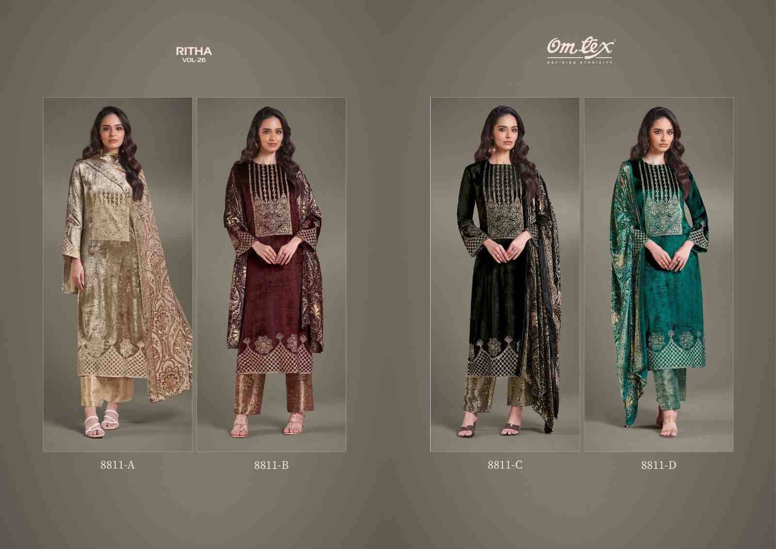 Ritha Vol-26 By Om Tex 8811-A To 8811-D Series Beautiful Festive Suits Colorful Stylish Fancy Casual Wear & Ethnic Wear Viscose Velvet Dresses At Wholesale Price