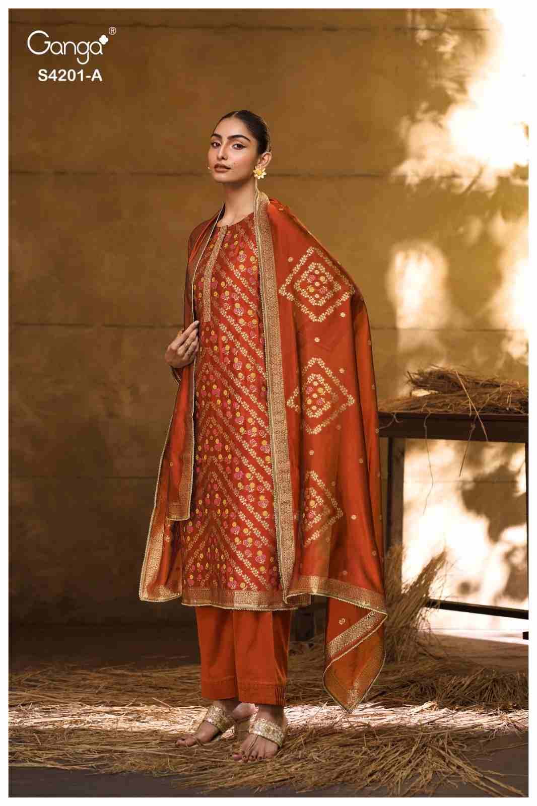 Jerica-4201 By Ganga Fashion 4201-A To 4201-D Series Beautiful Festive Suits Stylish Colorful Fancy Casual Wear & Ethnic Wear Pure Viscose Silk Jacquard Print Dresses At Wholesale Price