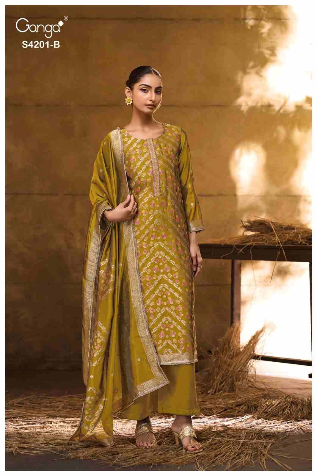 Jerica-4201 By Ganga Fashion 4201-A To 4201-D Series Beautiful Festive Suits Stylish Colorful Fancy Casual Wear & Ethnic Wear Pure Viscose Silk Jacquard Print Dresses At Wholesale Price