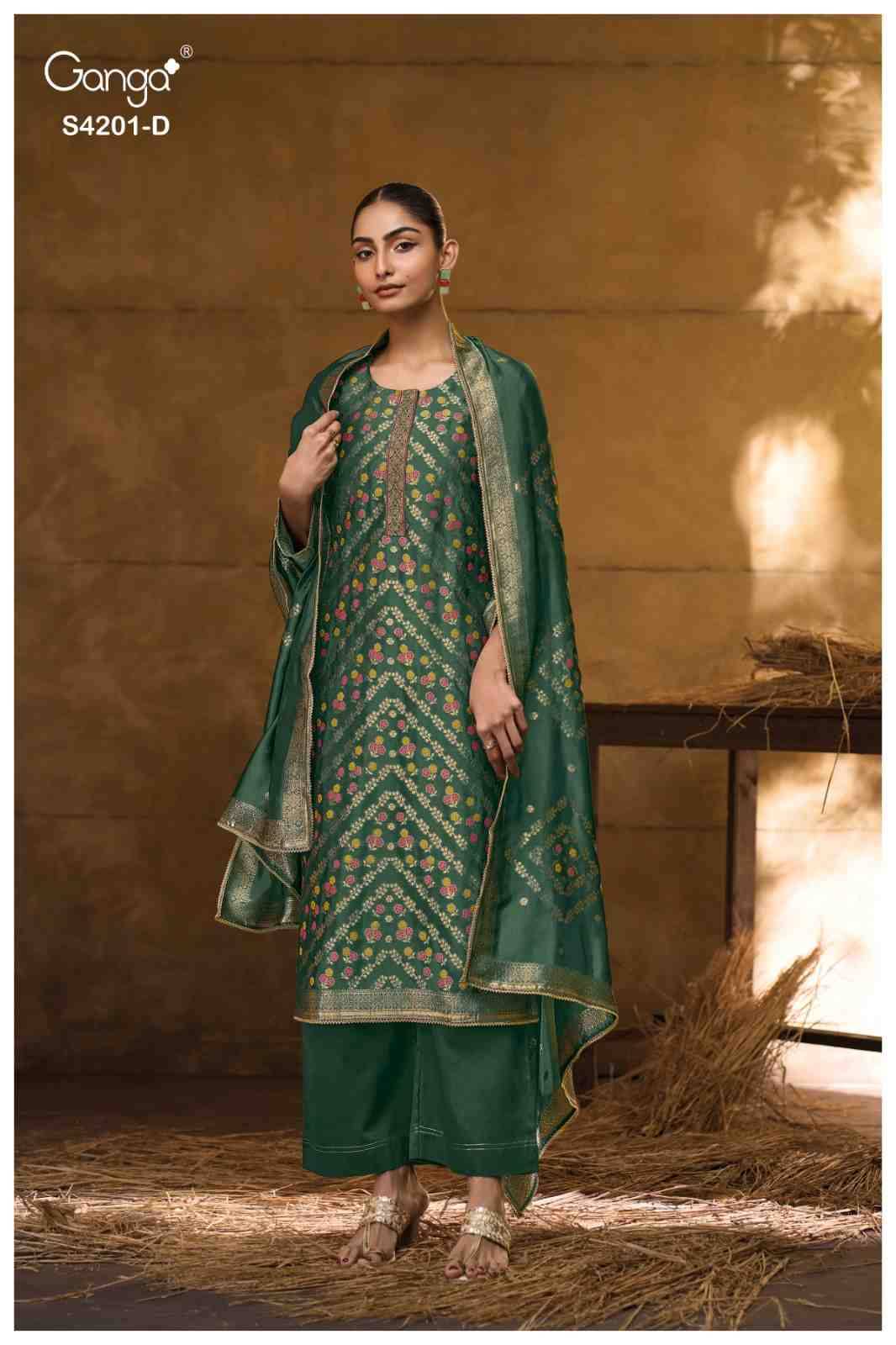 Jerica-4201 By Ganga Fashion 4201-A To 4201-D Series Beautiful Festive Suits Stylish Colorful Fancy Casual Wear & Ethnic Wear Pure Viscose Silk Jacquard Print Dresses At Wholesale Price
