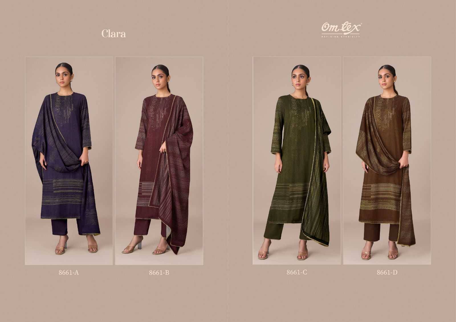 Clara By Om Tex 8661-A To 8661-D Series Beautiful Festive Suits Colorful Stylish Fancy Casual Wear & Ethnic Wear Twill Dresses At Wholesale Price