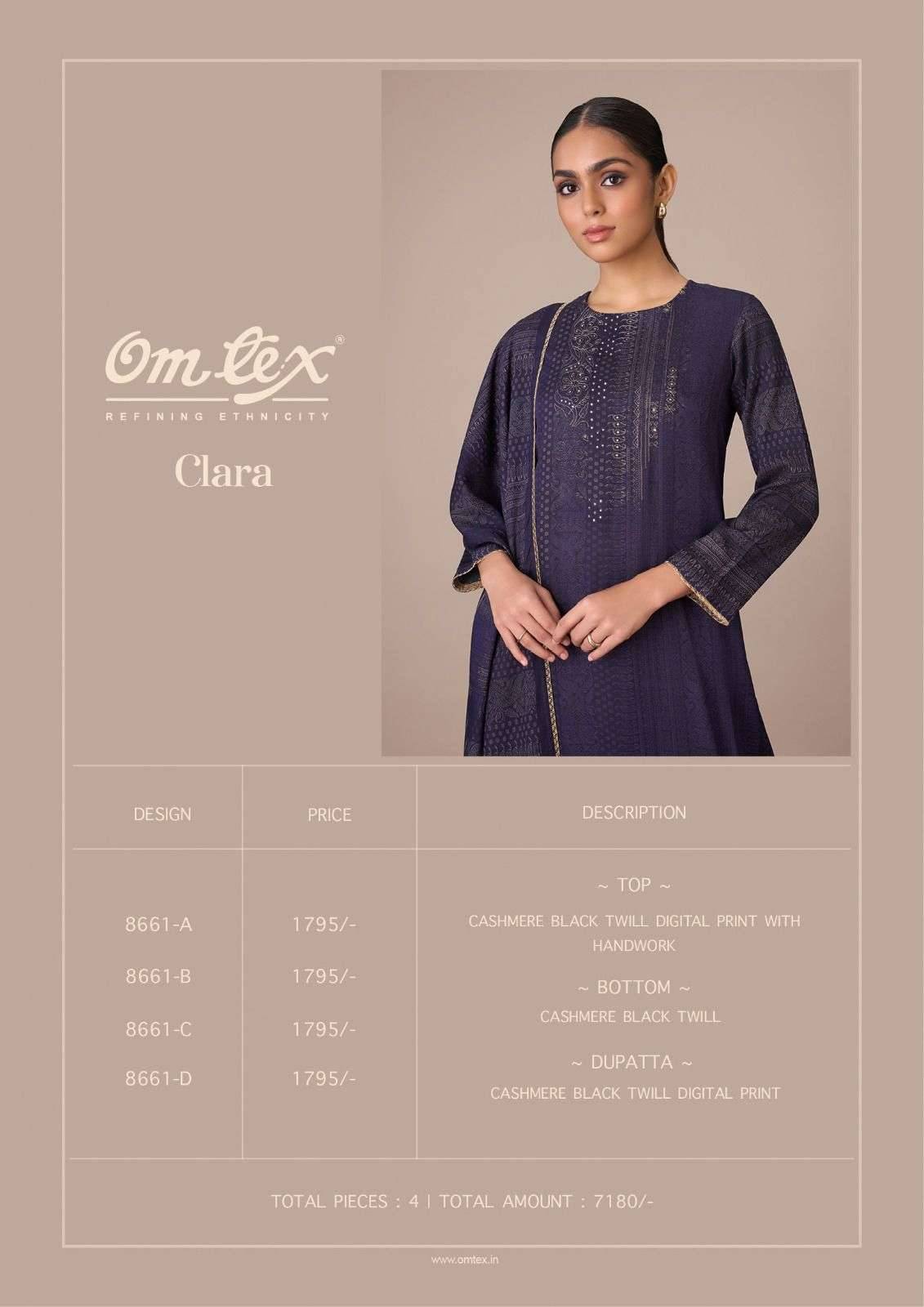 Clara By Om Tex 8661-A To 8661-D Series Beautiful Festive Suits Colorful Stylish Fancy Casual Wear & Ethnic Wear Twill Dresses At Wholesale Price