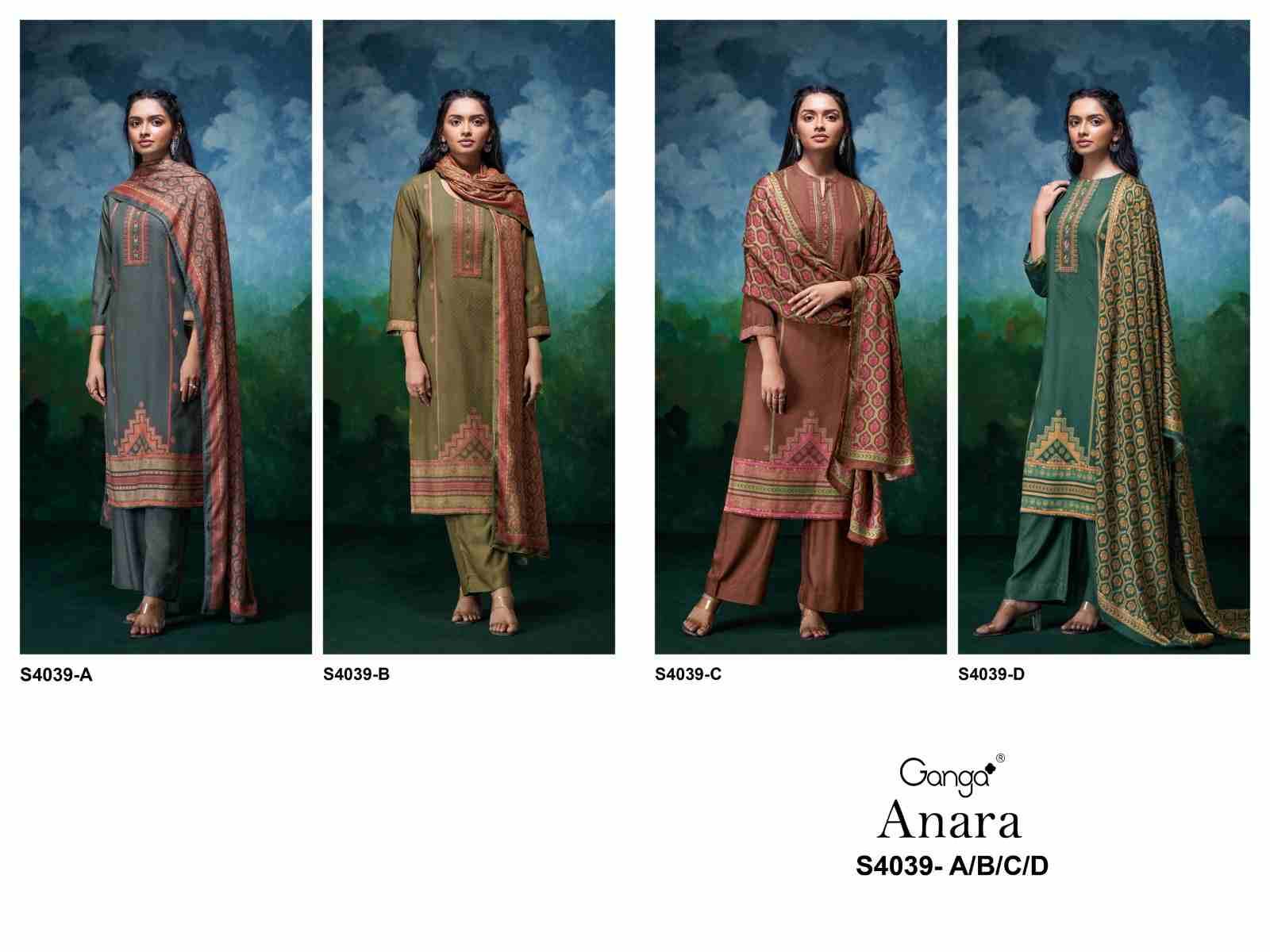 Anara-4039 By Ganga Fashion 4039-A To 4039-D Series Beautiful Festive Suits Stylish Colorful Fancy Casual Wear & Ethnic Wear Pure Pashmina Print Dresses At Wholesale Price