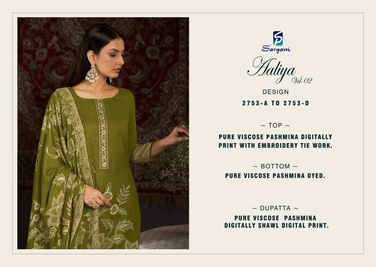 Aaliya Vol-2 By Sargam Prints 2753-A To 2753-D Series Beautiful Festive Suits Stylish Fancy Colorful Casual Wear & Ethnic Wear Pure Viscose Pashmina Dresses At Wholesale Price