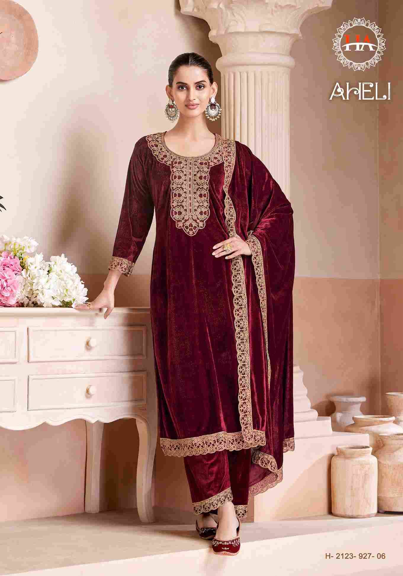 Aheli By Harshit Fashion Hub 2123-927-01 To 2123-927-06 Series Beautiful Festive Suits Stylish Fancy Colorful Casual Wear & Ethnic Wear Pure Velvet Dresses At Wholesale Price