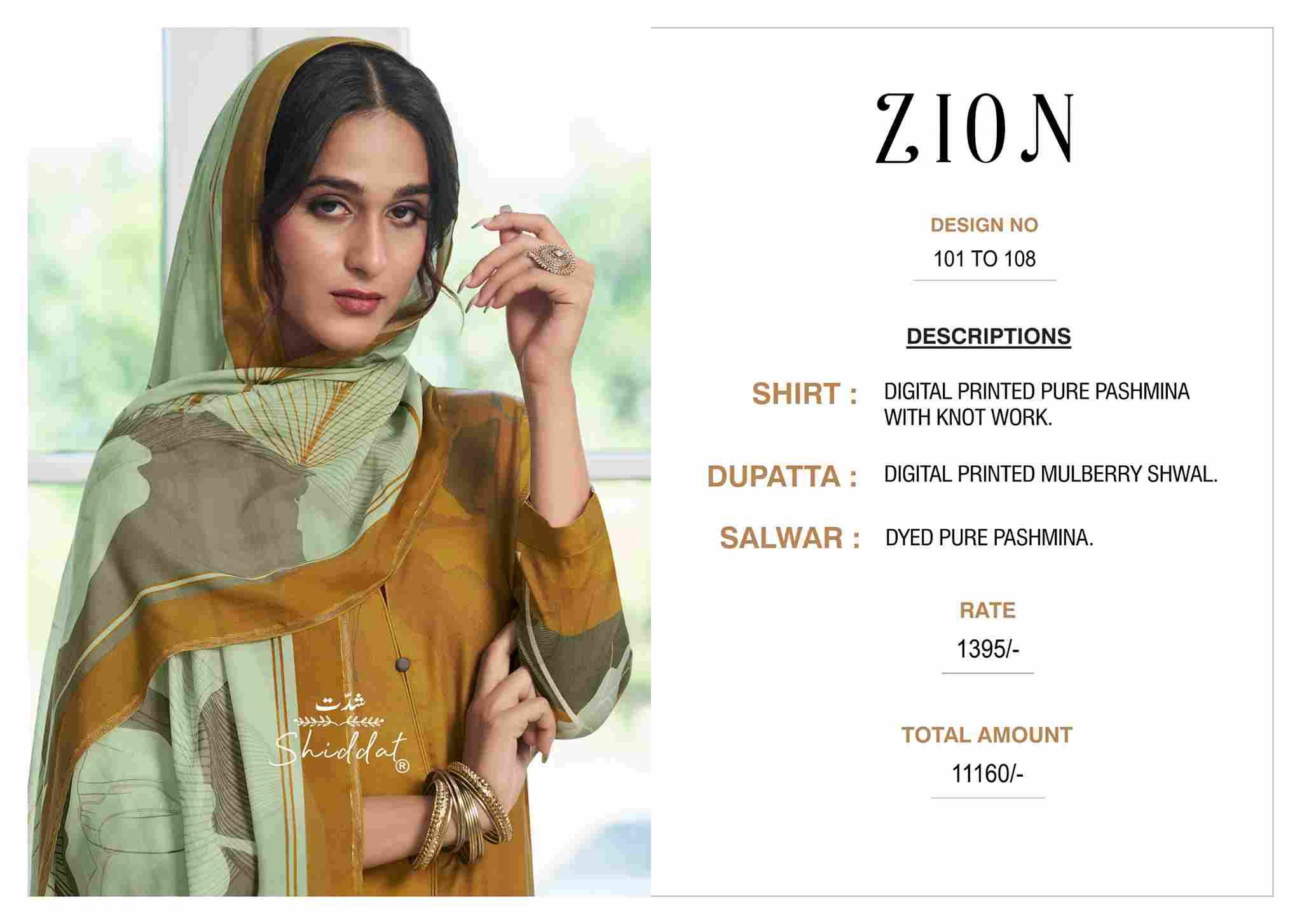 Zion By Shiddat 101 To 108 Series Designer Stylish Fancy Colorful Beautiful Party Wear & Ethnic Wear Collection Pure Pashmina Dresses At Wholesale Price