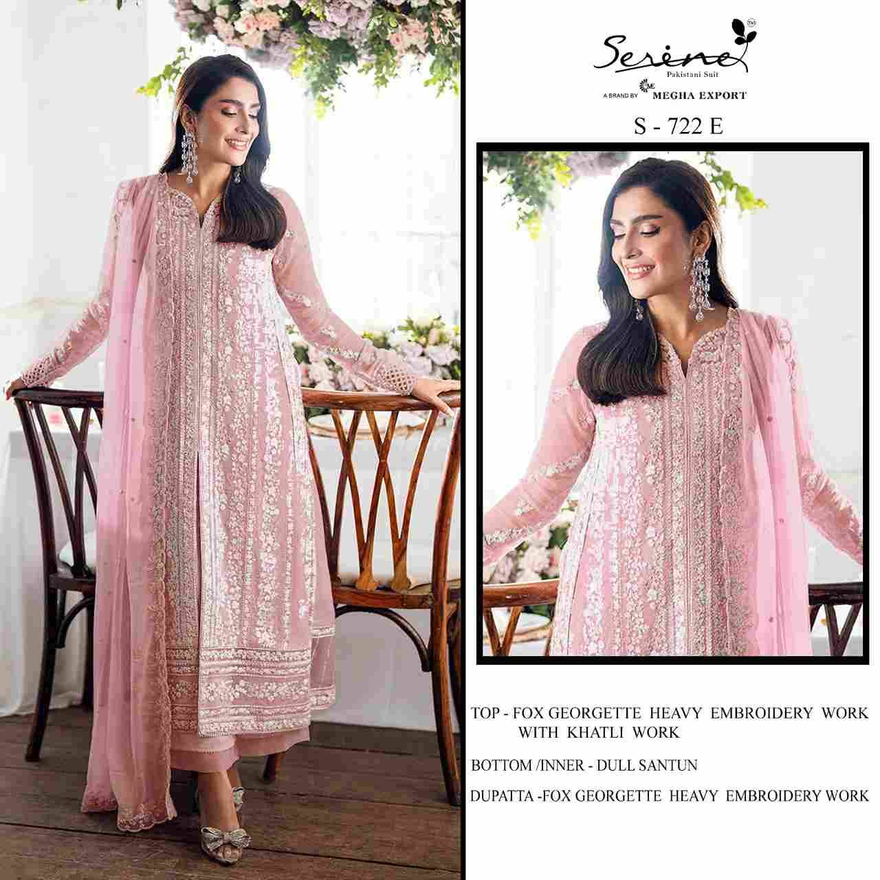 Serene Hit Design S-722 Colours Vol-2 By Serene S-722-E To S-722-H Series Designer Pakistani Suits Beautiful Fancy Colorful Stylish Party Wear & Occasional Wear Pure Faux Georgette Embroidered Dresses At Wholesale Price