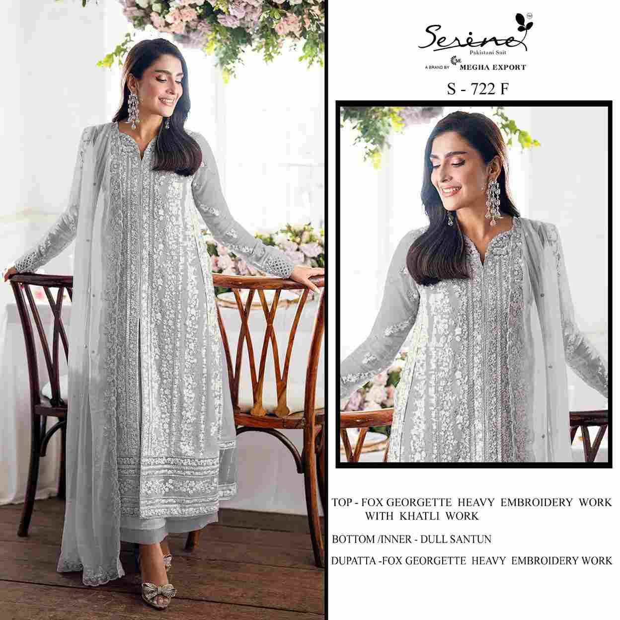 Serene Hit Design S-722 Colours Vol-2 By Serene S-722-E To S-722-H Series Designer Pakistani Suits Beautiful Fancy Colorful Stylish Party Wear & Occasional Wear Pure Faux Georgette Embroidered Dresses At Wholesale Price