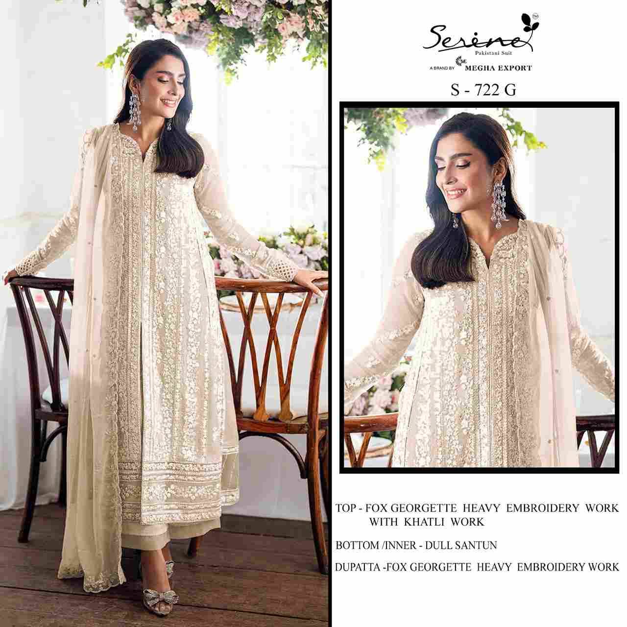 Serene Hit Design S-722 Colours Vol-2 By Serene S-722-E To S-722-H Series Designer Pakistani Suits Beautiful Fancy Colorful Stylish Party Wear & Occasional Wear Pure Faux Georgette Embroidered Dresses At Wholesale Price