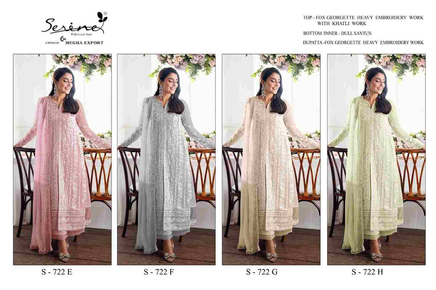 Serene Hit Design S-722 Colours Vol-2 By Serene S-722-E To S-722-H Series Designer Pakistani Suits Beautiful Fancy Colorful Stylish Party Wear & Occasional Wear Pure Faux Georgette Embroidered Dresses At Wholesale Price