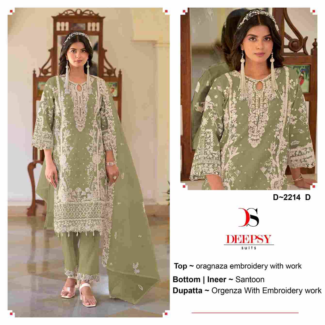 Deepsy Hit Design 2214 Colours By Deepsy Suits 2214-A To 2214-D Series Beautiful Pakistani Suits Colorful Stylish Fancy Casual Wear & Ethnic Wear Organza With Embroidered Dresses At Wholesale Price