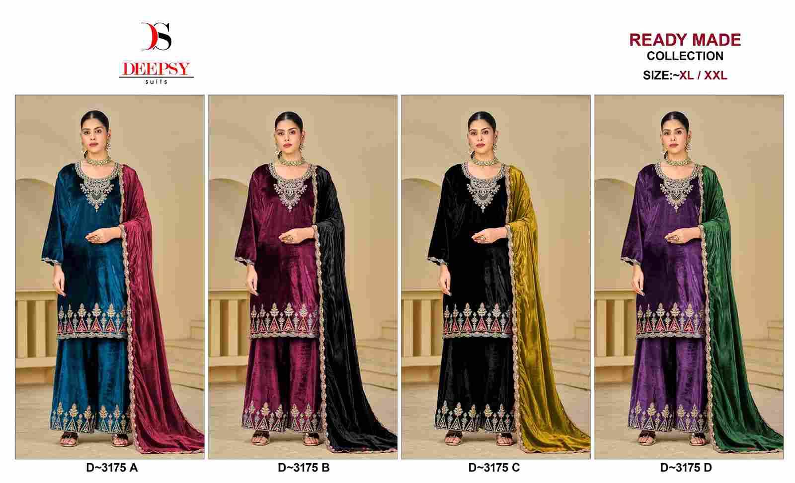 Deepsy Hit Design 3175 Colours By Deepsy Suits 3175-A To 3175-D Series Beautiful Pakistani Suits Colorful Stylish Fancy Casual Wear & Ethnic Wear Viscose Velvet With Embroidered Dresses At Wholesale Price