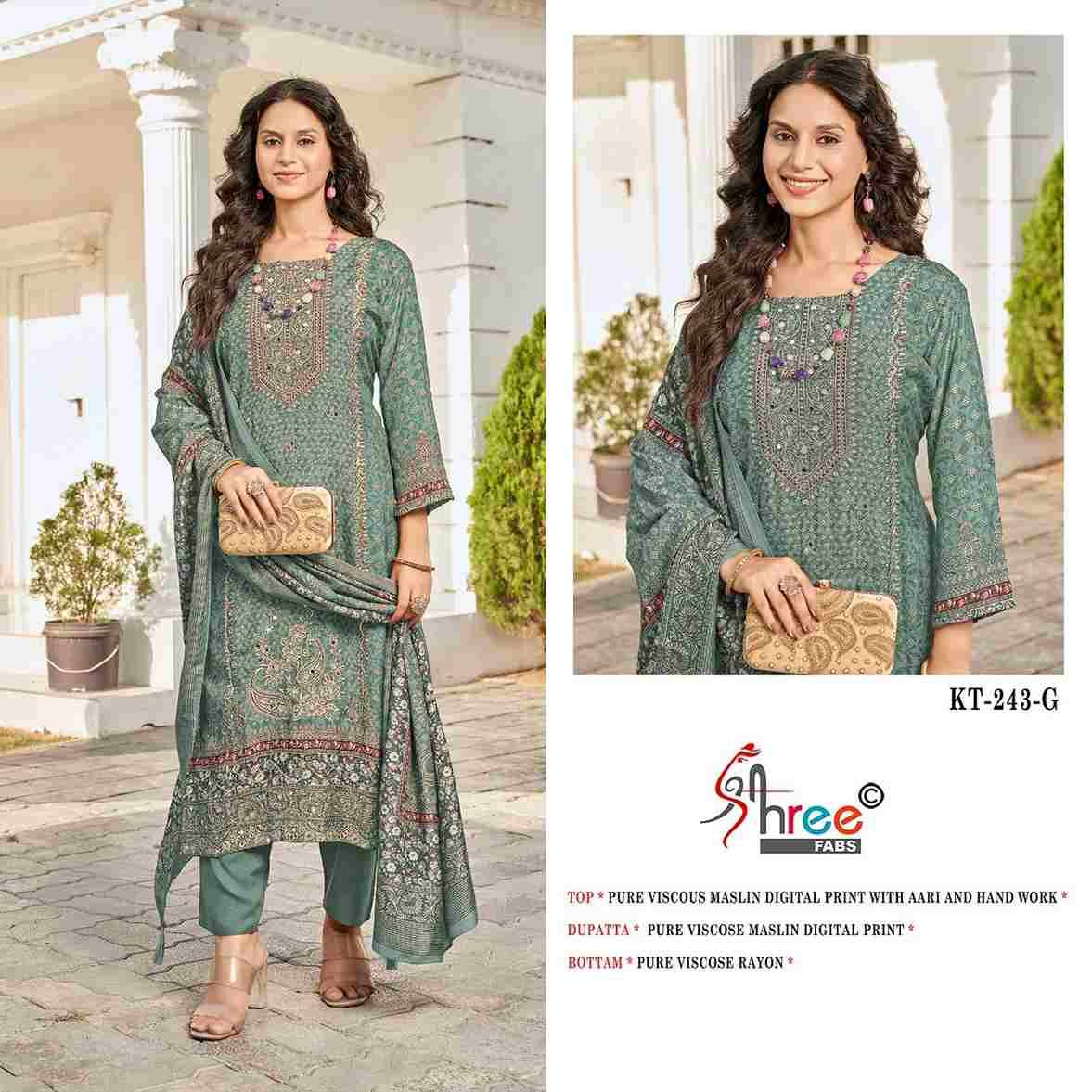 Shree Fabs Hit Design KT-243 Colours By Shree Fabs KT-243-D To KT-243-G Series Designer Pakistani Suits Beautiful Fancy Stylish Colorful Party Wear & Occasional Wear Pure Viscose Muslin Embroidery Dresses At Wholesale Price