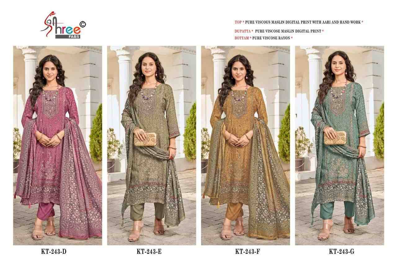 Shree Fabs Hit Design KT-243 Colours By Shree Fabs KT-243-D To KT-243-G Series Designer Pakistani Suits Beautiful Fancy Stylish Colorful Party Wear & Occasional Wear Pure Viscose Muslin Embroidery Dresses At Wholesale Price