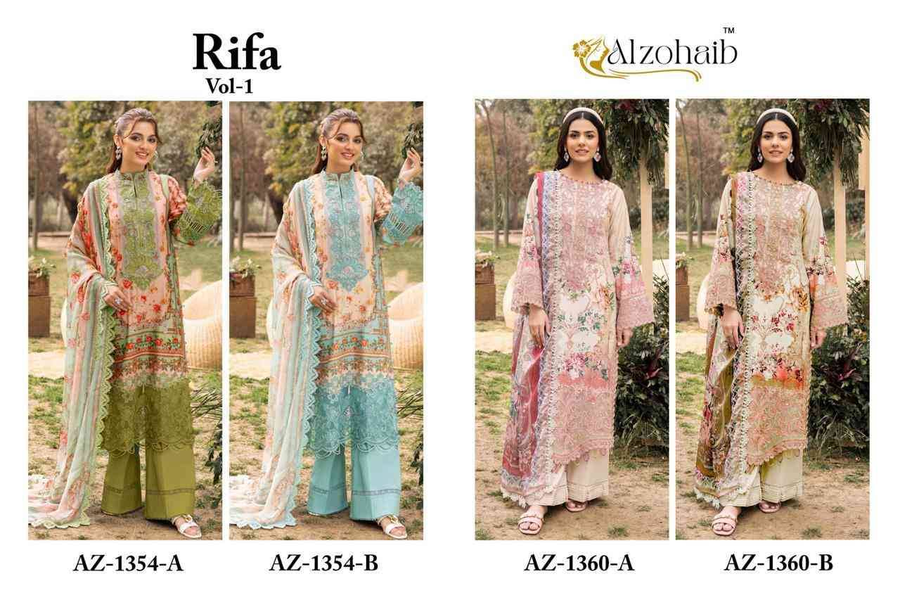 Rifa Vol-1 By Alzohaib Series Beautiful Pakistani Suits Stylish Fancy Colorful Party Wear & Occasional Wear Pure Cotton Print Dresses At Wholesale Price
